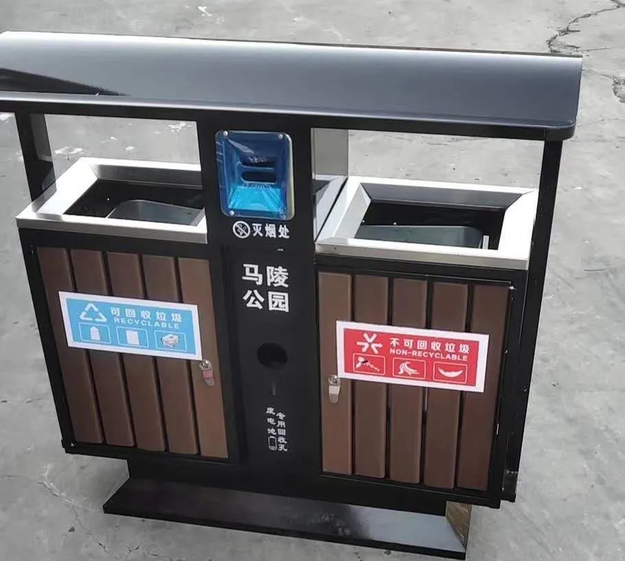 臨潼馬陵公園這款鋼木兩分類(lèi)垃圾桶你看看！